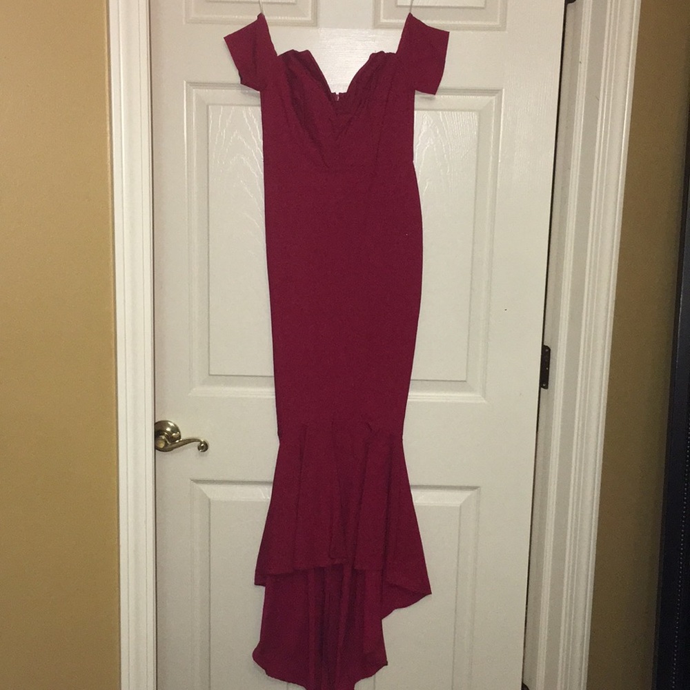 Auditions Off Shoulder High/Low Ruffle Dress